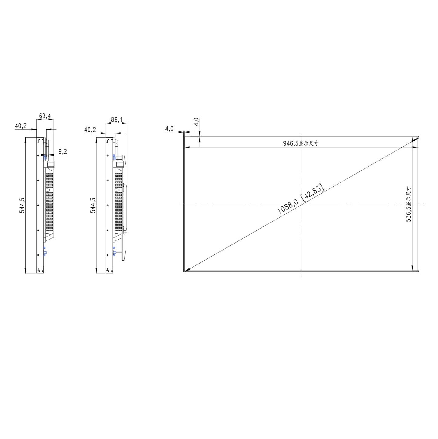 43" 4mm slim bezel CCTV Monitor